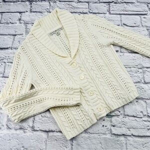 Tommy Hilfiger Women's Ivory Cable Knit Cardigan Sweater Small Button Front